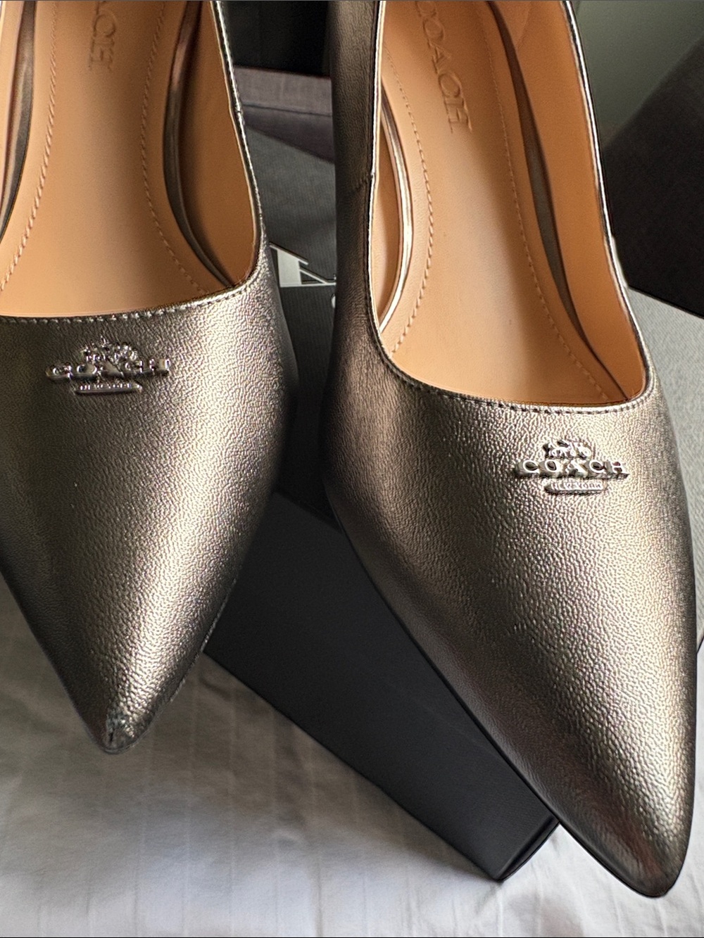 Coach Pewter Metallic Pointed-Toe Pumps - Picture 7 of 8